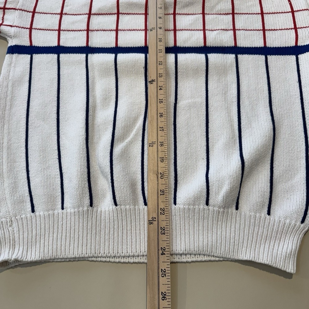 VTG Competitive Edge Neiman Marcus Large Knit Sweater Henley Cotton White Grid - Picture 12 of 13